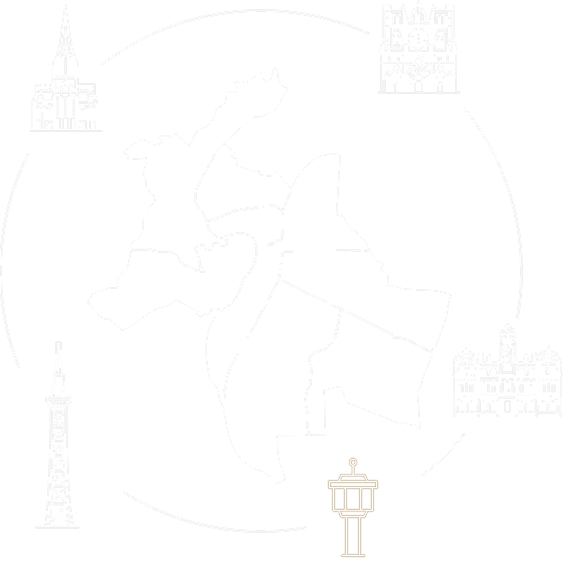 Lyon : Carte des 9 arrondissements et monuments emblématiques Carte de la ville de Lyon divisée en arrondissements. Icônes des monuments clés (basilique, cathédrale, tour) et contrôle aérien.