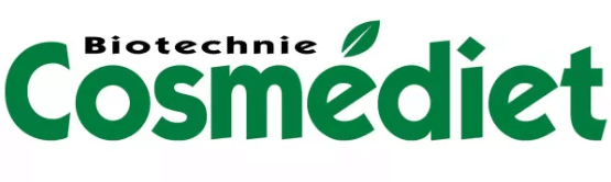 Logo Cosmédiet Biotechnie - Expert Nature et Bien-être Logo vert Cosmédiet et Biotechnie avec une icône de feuille sur la lettre é, design naturel et épuré.