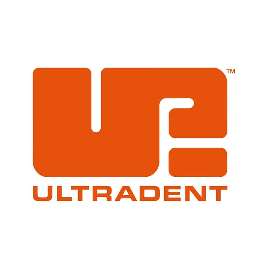 Logo Ultradent : Identité Visuelle et Soins Dentaires Logo orange Ultradent avec un emblème graphique stylisé et moderne sur fond blanc.